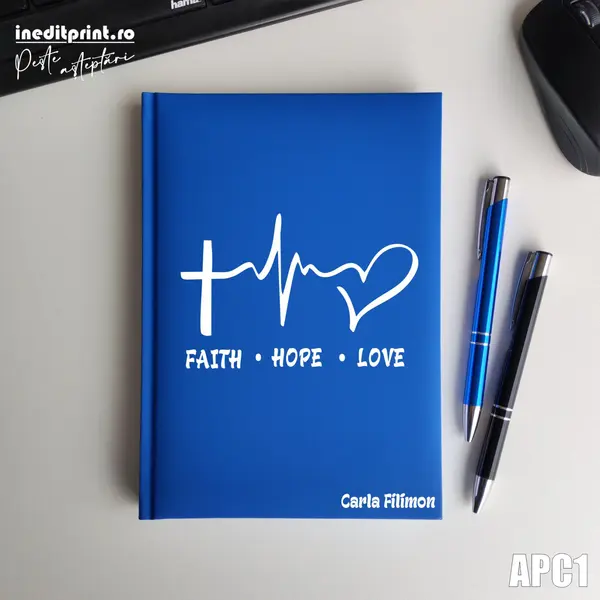 Agenda personalizata 2026 Faith Hope Love APC1 NEDATATA RT, ALBASTRU