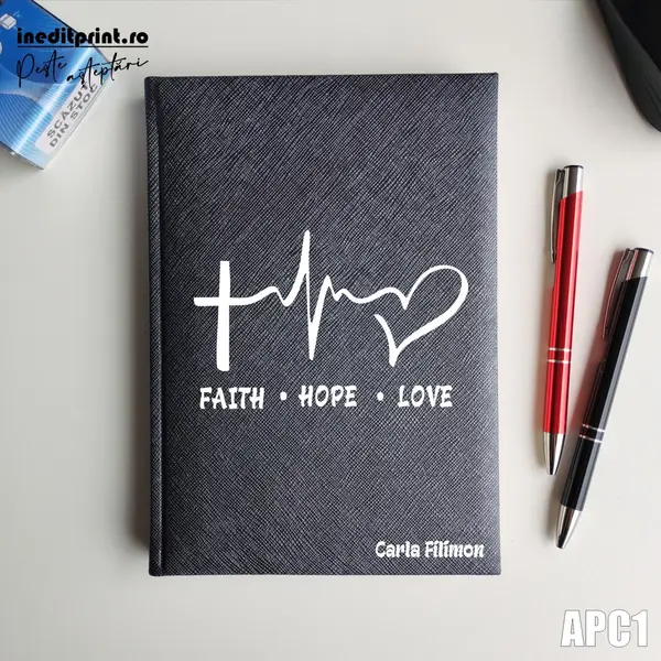 Agenda personalizata 2026 Faith Hope Love APC1 NEDATATA RT, Gri-Adria