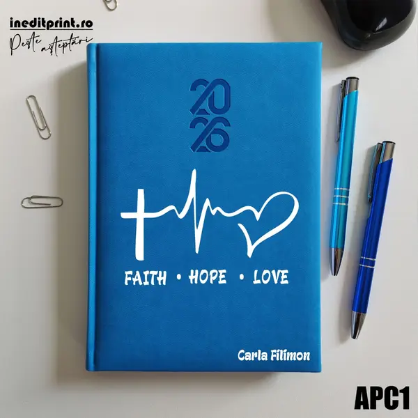 Agenda personalizata 2026 Faith Hope Love APC1 STANDARD HT2, ALBASTRU DESCHIS