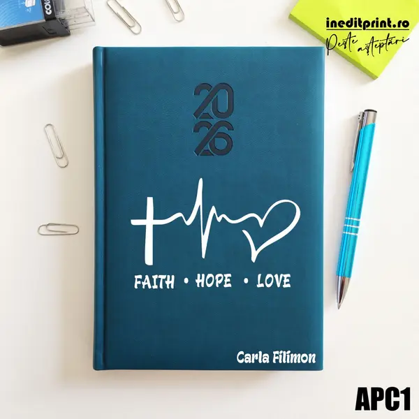 Agenda personalizata 2026 Faith Hope Love APC1 STANDARD HT2, Albastru Petrol