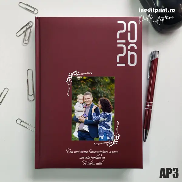 Agenda personalizata 2026 Foto + Text AP3 DATATA RT, Bordo