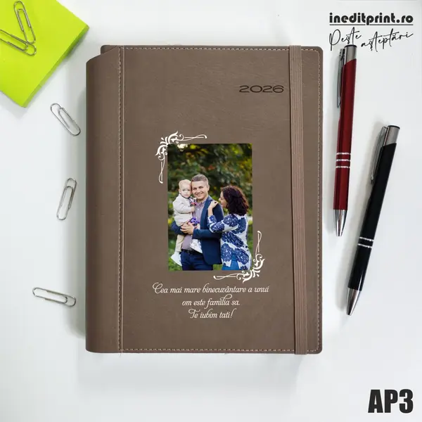 Agenda personalizata 2026 Foto + Text AP3 DELUXE PREMIUM, Borneo Bej
