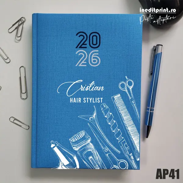 Agenda personalizata 2026 Hair Stylist AP41 Datata C, Turcoaz