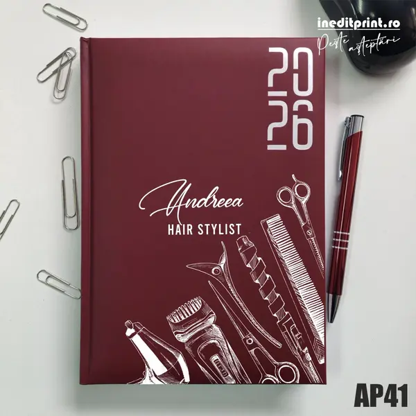 Agenda personalizata 2026 Hair Stylist AP41 DATATA RT, Bordo