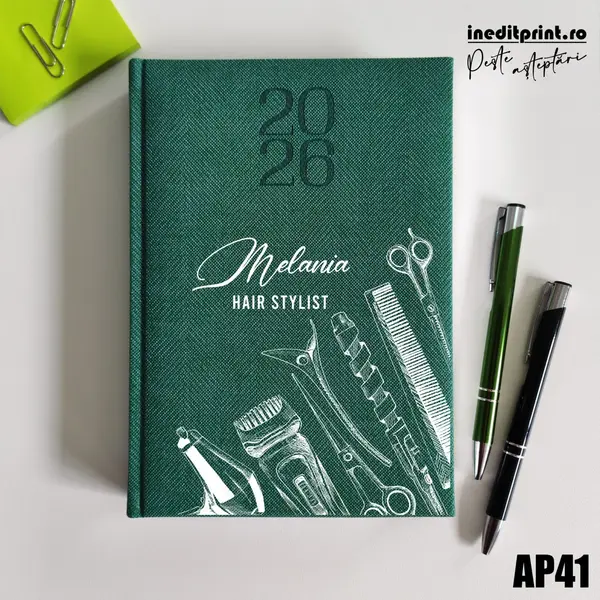 Agenda personalizata 2026 Hair Stylist AP41 DELUXE PREMIUM, Bard Verde