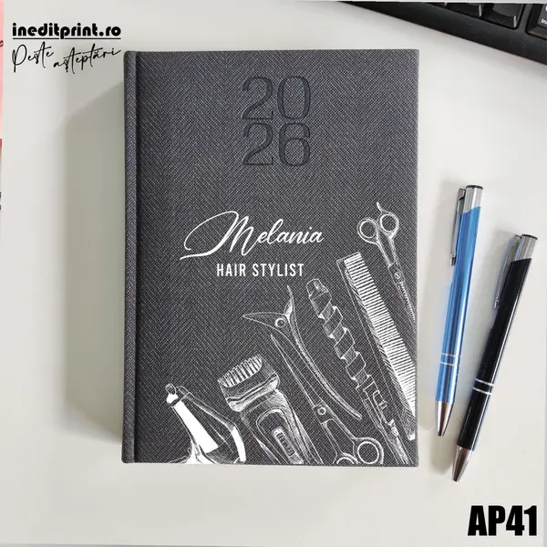 Agenda personalizata 2026 Hair Stylist AP41 DELUXE PREMIUM, Bard Gri
