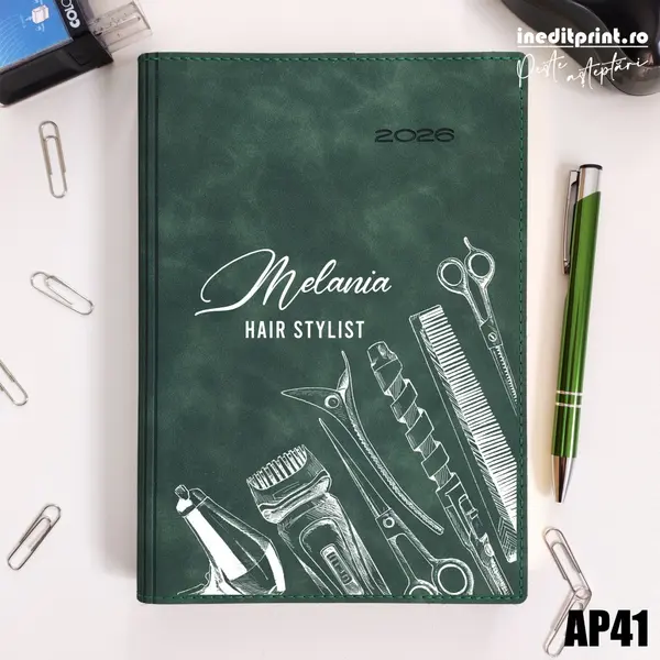 Agenda personalizata 2026 Hair Stylist AP41 DELUXE PREMIUM, Chia Suple Verde
