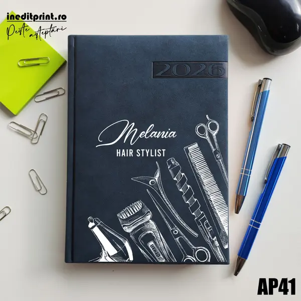 Agenda personalizata 2026 Hair Stylist AP41 DELUXE PREMIUM, Teano Albastru Inchis