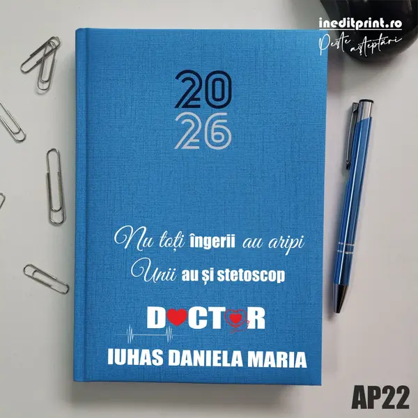 Agenda personalizata 2026 Ingeri cu stetoscop AP22 Datata C, Turcoaz