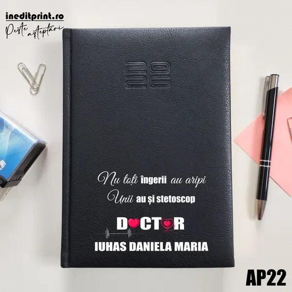 Agenda personalizata 2026 Ingeri cu stetoscop AP22 DELUXE PREMIUM, Chiavenna Negru