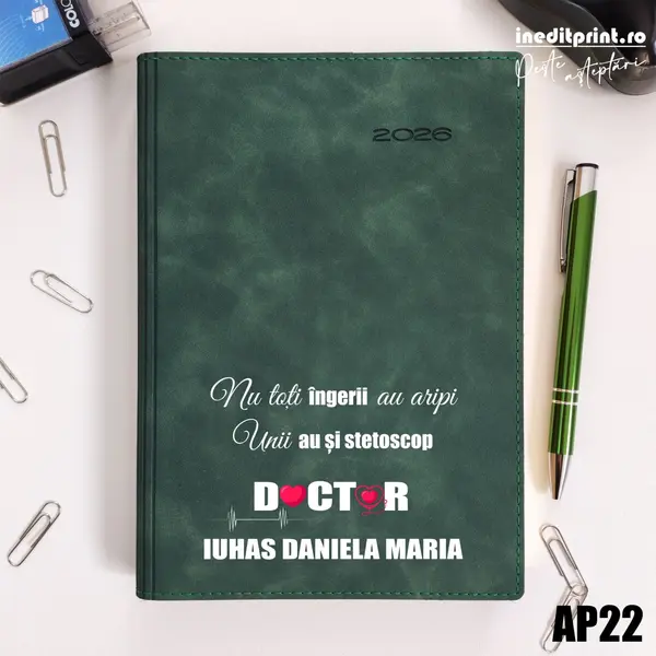 Agenda personalizata 2026 Ingeri cu stetoscop AP22 DELUXE PREMIUM, Chia Suple Verde
