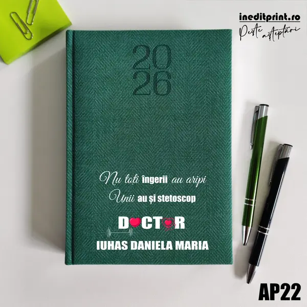 Agenda personalizata 2026 Ingeri cu stetoscop AP22 DELUXE PREMIUM, Bard Verde