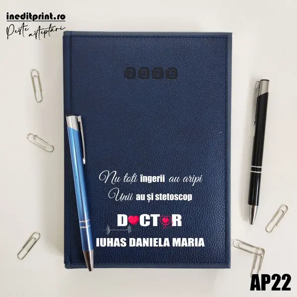 Agenda personalizata 2026 Ingeri cu stetoscop AP22 DELUXE PREMIUM, Alghero Albastru