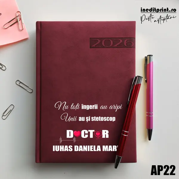 Agenda personalizata 2026 Ingeri cu stetoscop AP22 DELUXE PREMIUM, Teano Bordo