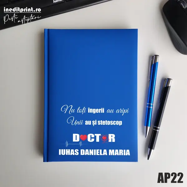 Agenda personalizata 2026 Ingeri cu stetoscop AP22 NEDATATA RT, ALBASTRU