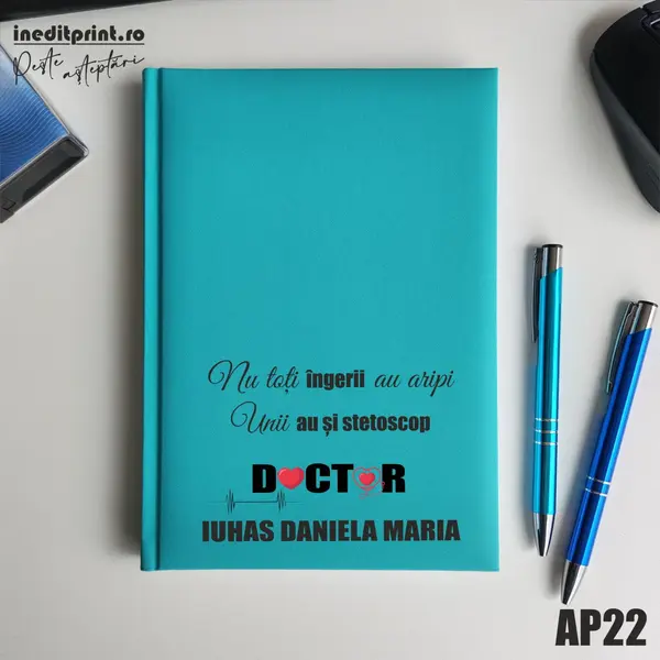 Agenda personalizata 2026 Ingeri cu stetoscop AP22 NEDATATA RT, Turcoaz