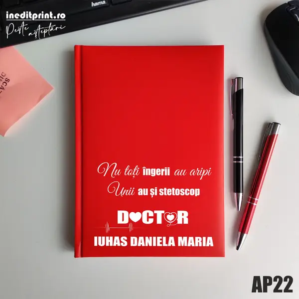 Agenda personalizata 2026 Ingeri cu stetoscop AP22 NEDATATA RT, Rosu