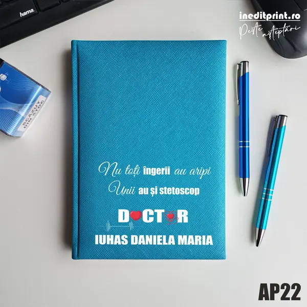 Agenda personalizata 2026 Ingeri cu stetoscop AP22 NEDATATA RT, Turcoaz-Adria