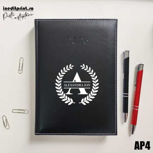 Agenda personalizata 2026 Initiala + Nume - AP4 DELUXE H, Corinaldo Negru