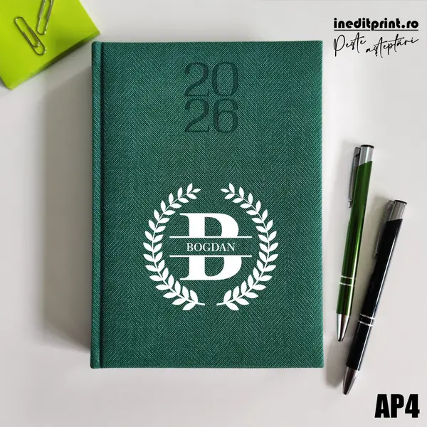 Agenda personalizata 2026 Initiala + Nume - AP4 DELUXE PREMIUM, Bard Verde