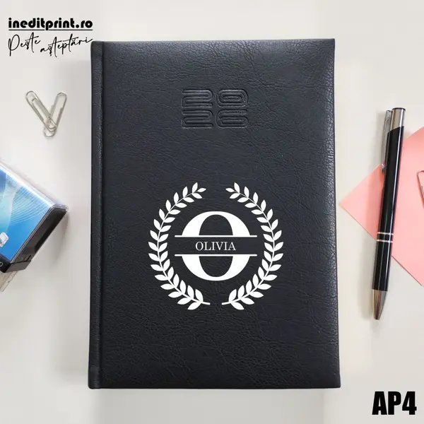 Agenda personalizata 2026 Initiala + Nume - AP4 DELUXE PREMIUM, Chiavenna Negru