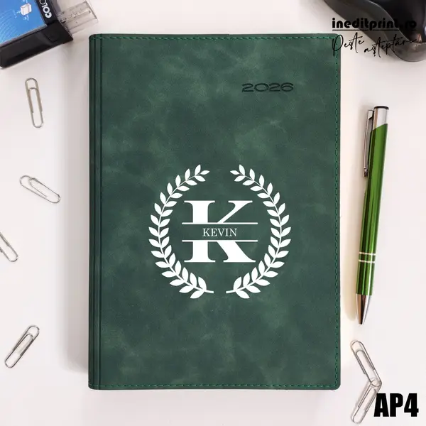 Agenda personalizata 2026 Initiala + Nume - AP4 DELUXE PREMIUM, Chia Suple Verde