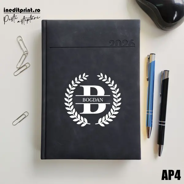 Agenda personalizata 2026 Initiala + Nume - AP4 DELUXE PREMIUM, Chia Negru