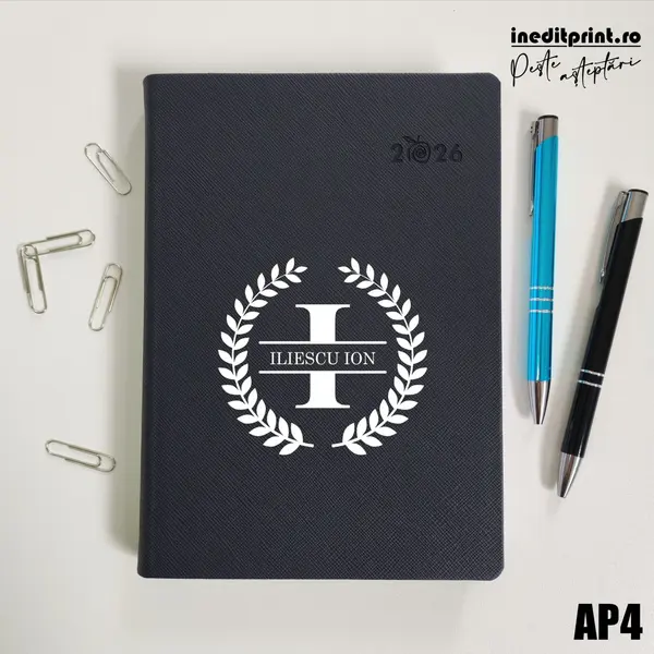 Agenda personalizata 2026 Initiala + Nume - AP4 DELUXE PREMIUM, Ortisei Albastru