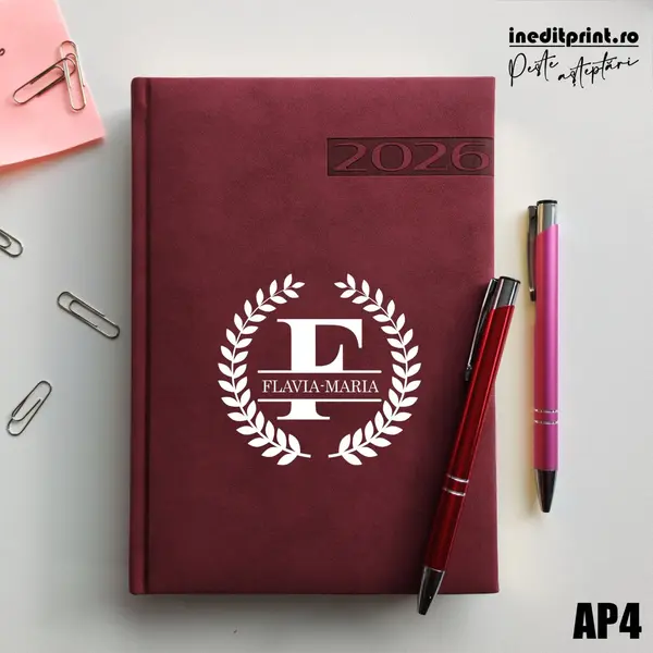 Agenda personalizata 2026 Initiala + Nume - AP4 DELUXE PREMIUM, Teano Bordo
