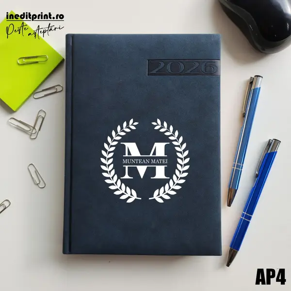 Agenda personalizata 2026 Initiala + Nume - AP4 DELUXE PREMIUM, Teano Albastru Inchis