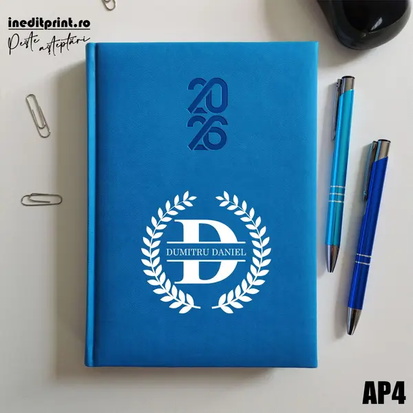 Agenda personalizata 2026 Initiala + Nume - AP4 STANDARD HT2, ALBASTRU DESCHIS