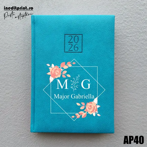 Agenda personalizata 2026 Initiala + Nume AP40 DELUXE H, Edolo Turcoaz