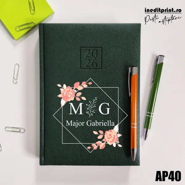 Agenda personalizata 2026 Initiala + Nume AP40 DELUXE H, Edolo Verde