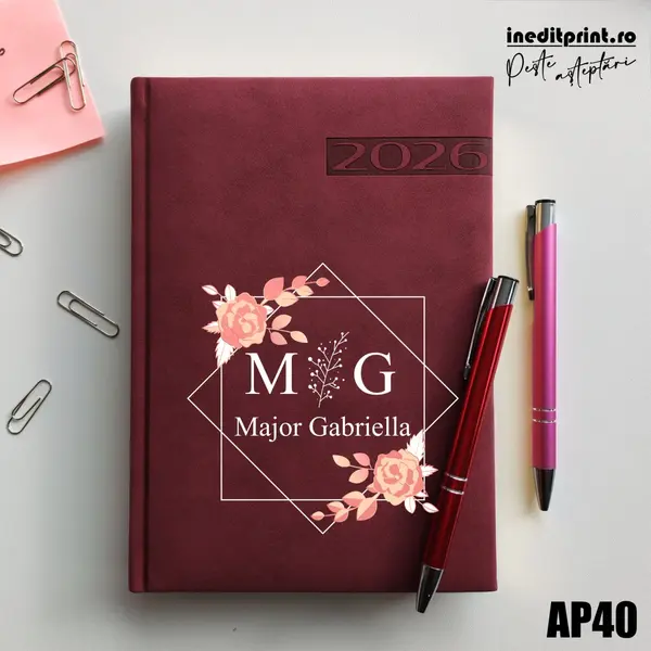 Agenda personalizata 2026 Initiala + Nume AP40 DELUXE PREMIUM, Teano Bordo