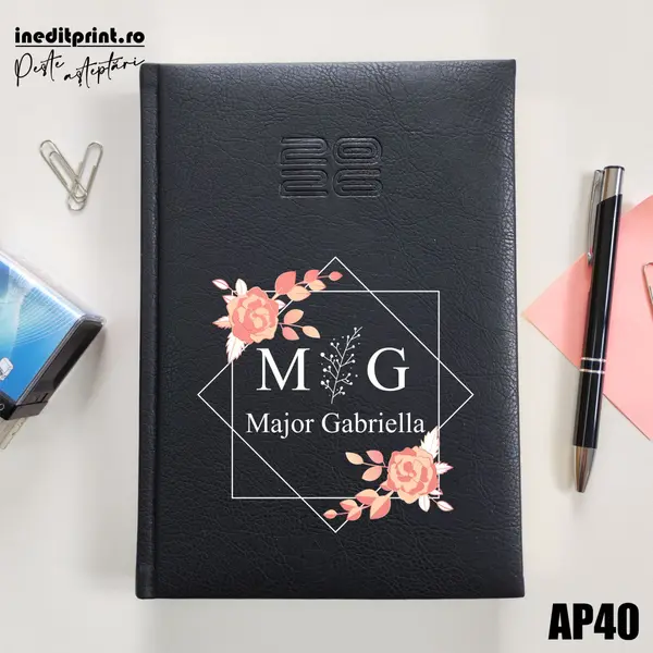 Agenda personalizata 2026 Initiala + Nume AP40 DELUXE PREMIUM, Chiavenna Negru