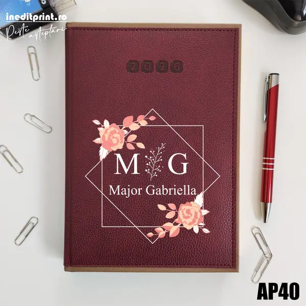 Agenda personalizata 2026 Initiala + Nume AP40 DELUXE PREMIUM, Alghero Bordo