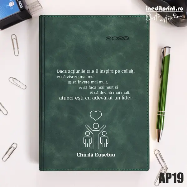 Agenda personalizata 2026 Lider adevarat AP19 DELUXE PREMIUM, Chia Suple Verde