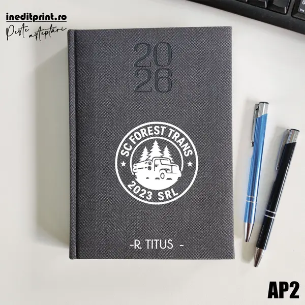 Agenda personalizata 2026 Logo + Nume AP2 DELUXE PREMIUM, Bard Gri