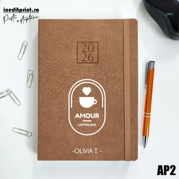 Agenda personalizata 2026 Logo + Nume AP2 DELUXE PREMIUM, Bolgheri Maro