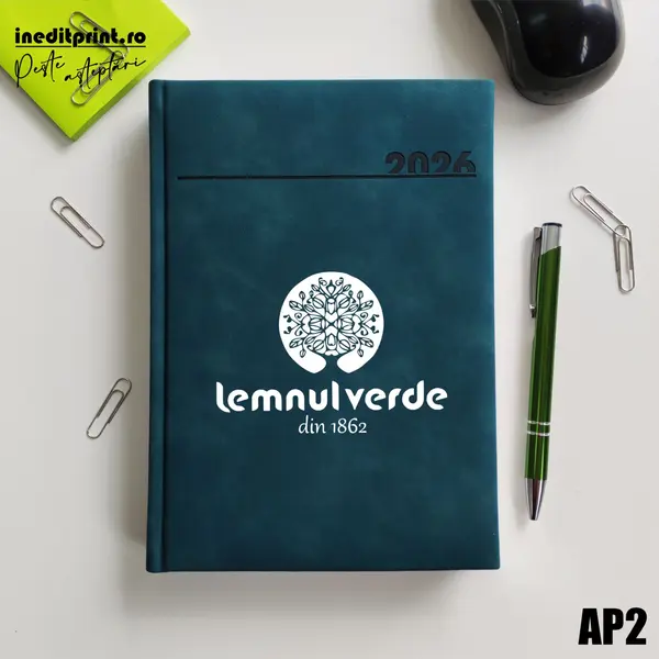 Agenda personalizata 2026 Logo + Nume AP2 DELUXE PREMIUM, Chia Verde Petrol