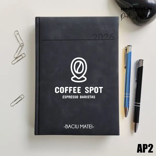 Agenda personalizata 2026 Logo + Nume AP2 DELUXE PREMIUM, Chia Negru