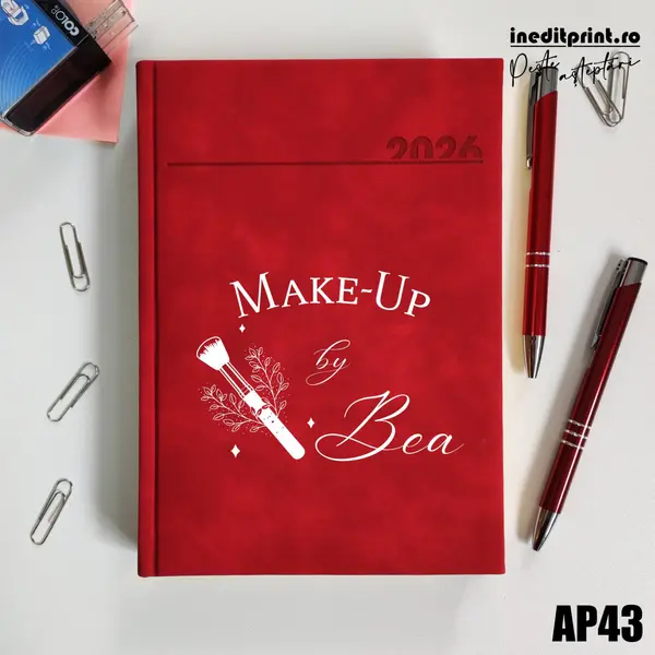 Agenda personalizata 2026 Make-Up AP43 DELUXE PREMIUM, Chia Rosu