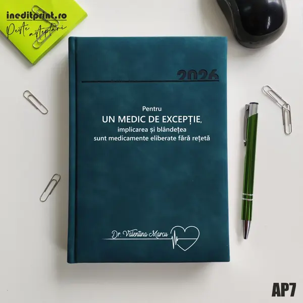 Agenda personalizata 2026 Medic de exceptie AP7 DELUXE PREMIUM, Chia Verde Petrol