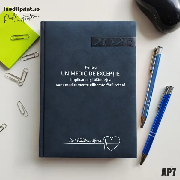 Agenda personalizata 2026 Medic de exceptie AP7 DELUXE PREMIUM, Teano Albastru Inchis