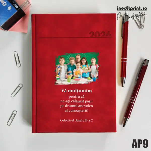 Agenda personalizata 2026 Multumiri AP9 DELUXE PREMIUM, Chia Rosu