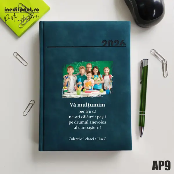 Agenda personalizata 2026 Multumiri AP9 DELUXE PREMIUM, Chia Verde Petrol