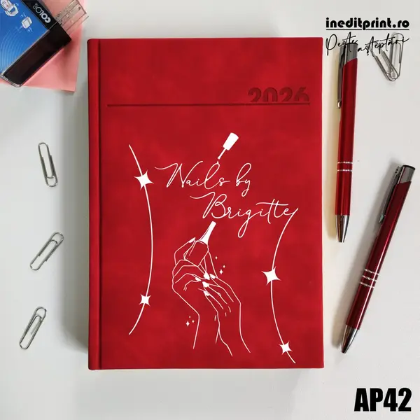 Agenda personalizata 2026 Nails By AP42 DELUXE PREMIUM, Chia Rosu