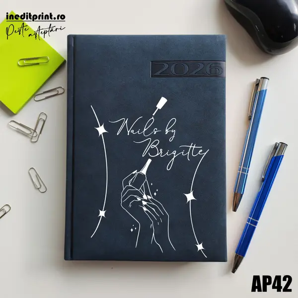 Agenda personalizata 2026 Nails By AP42 DELUXE PREMIUM, Teano Albastru Inchis