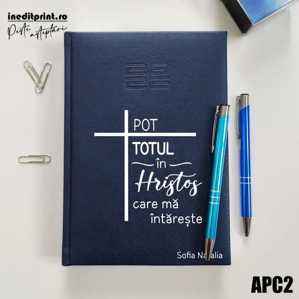 Agenda personalizata 2026 Pot totul in Hristos APC2 DELUXE PREMIUM, Chiavenna Albastru