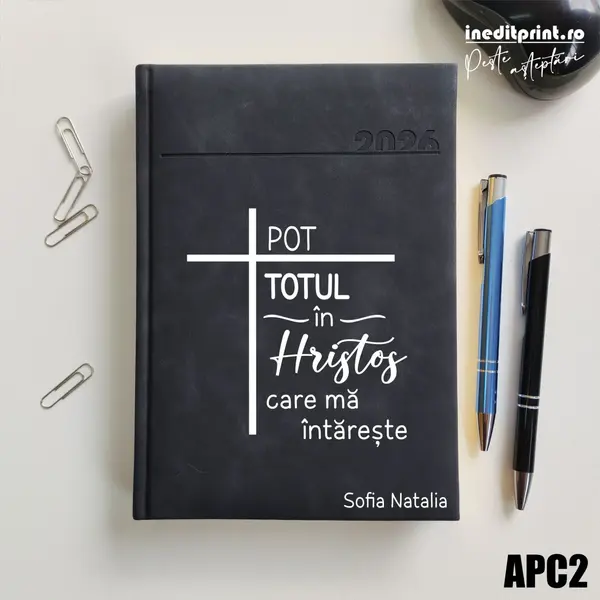 Agenda personalizata 2026 Pot totul in Hristos APC2 DELUXE PREMIUM, Chia Negru